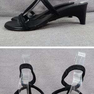 Donald J Pliner Sandals Womens 8 Black Elastic Ankle Wrap T Strap Kitten Heel